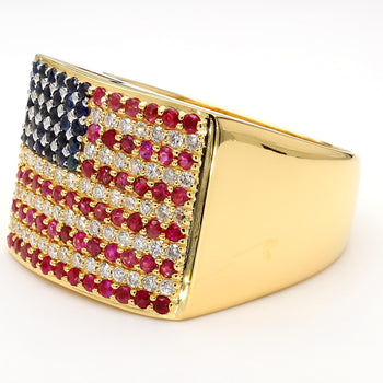 USA Flag Ruby Sapphire Diamond Pave 14K Gold Men Signet Statement Ring – Assay Jewelers
