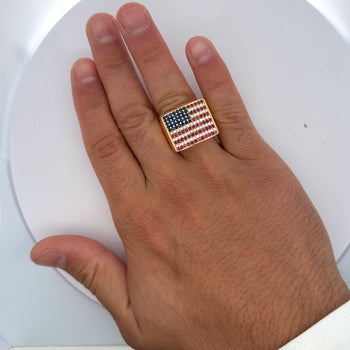 USA Flag Ruby Sapphire Diamond Pave 14K Gold Men Signet Statement Ring – Assay Jewelers