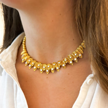 Van Cleef & Arpels 18K Gold Leaf Diamond Vintage Retro Choker Necklace – Assay Jewelers