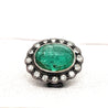 Victorian Era 15 Carat Carved Emerald Beetle Antique Diamond Halo Ring