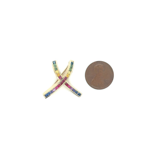 Vintage 1 CTTW X Shape Multi Color Progress Pride Rainbow Sapphire Pin