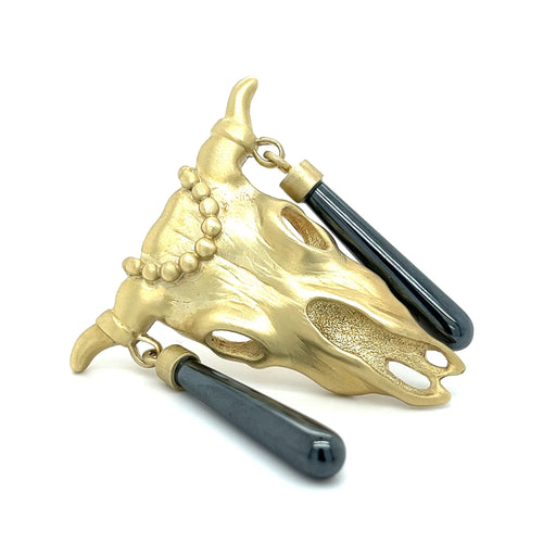 Vintage 14K Brushed Yellow Gold MIGNON FAGET signed Dead Bull Brooch or Pendant