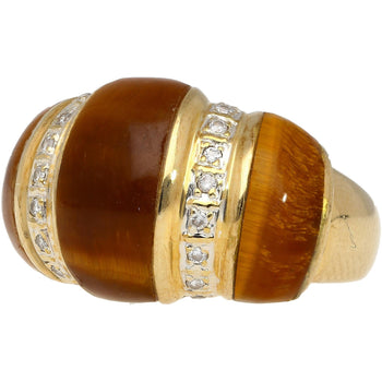 Bague dôme Anciens en or jaune 14K, œil de tigre et diamant – Assay Jewelers