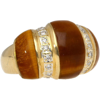 Bague dôme Anciens en or jaune 14K, œil de tigre et diamant – Assay Jewelers