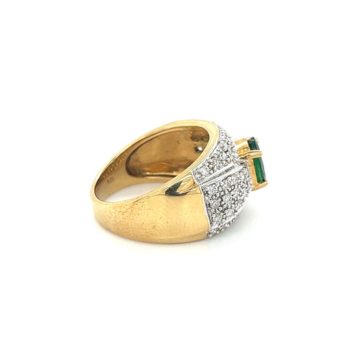 Vintage 1.50 Carat Oval Cut Green Tsavorite and Diamond Cluster Ring
