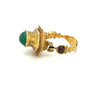 Vintage 22K Gold Egyptian Revival Cabochon Cut Emerald and Garnet Ring