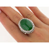 Vintage 24 Carat Oval Cabochon Jade and Round Diamond Floral Pattern Ring