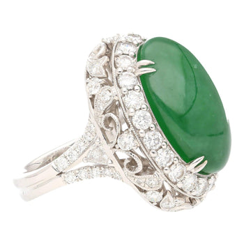 Vintage 24 Carat Oval Cabochon Jade and Round Diamond Floral Pattern Ring – Assay Jewelers
