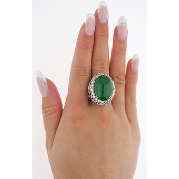 Vintage 24 Carat Oval Cabochon Jade and Round Diamond Floral Pattern Ring – Assay Jewelers
