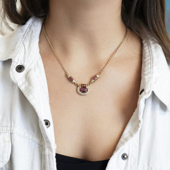 Vintage 2.70 Carat Oval Cut Ruby & Diamond 14K Gold Retro Pendant Necklace – Assay Jewelers
