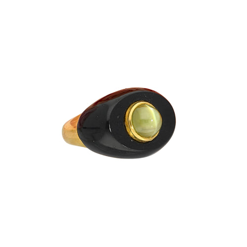 Vintage 3.50 Carat Green Chrysoberyl Cat’s Eye and Black Onyx Unisex Bezel Ring