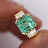 Vintage 5 Carat Emerald and Baguette Diamond in 18K Gold Ring