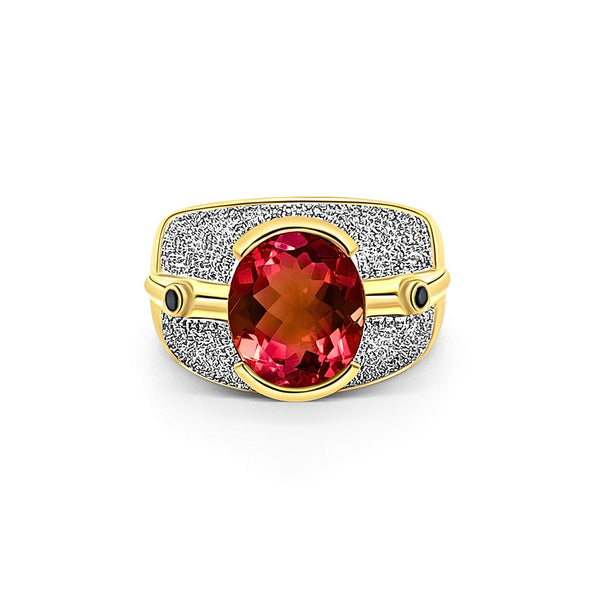 Vintage 6 Carat Pinkish Red Oval Cut Tourmaline Bezel Set Unisex Ring in 18K Yellow Gold