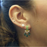 Vintage Briolette Cut Green Tourmaline & Diamond Dangling Stud Earrings in 18K