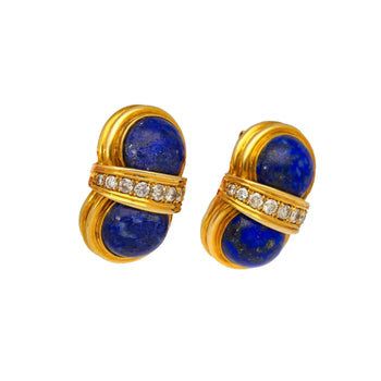 Vintage Cabochon Cut Lapis Lazuli and Diamond 18K Yellow Gold Clip-On Earrings – Assay Jewelers