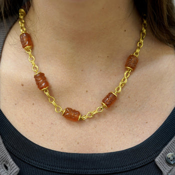 Vintage Carnelian Floral Carved Tube 22K Gold Chain Necklace – Assay Jewelers
