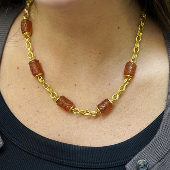 Vintage Carnelian Floral Carved Tube 22K Gold Chain Necklace – Assay Jewelers