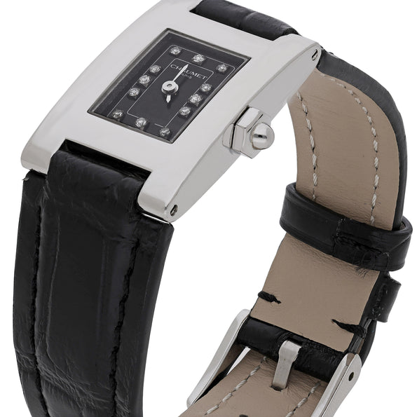 Vintage Chaumet Still de Chaumet Diamond Dial Steel Quartz Black Strap Watch