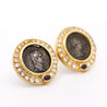 Vintage Diamond & Ruby 18K Gold Roman Coin Replica Clip-On Earrings