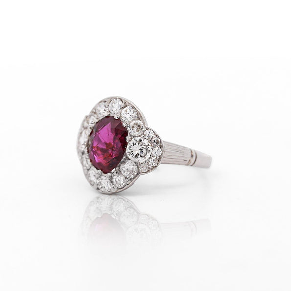 Vintage GIA Cert. 2.3 Carat No Heat Burma Ruby & Diamond in Platinum Ring