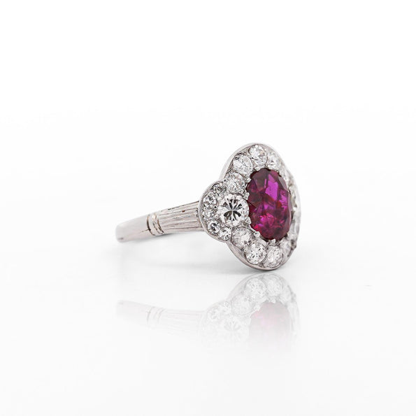 Vintage GIA Cert. 2.3 Carat No Heat Burma Ruby & Diamond in Platinum Ring