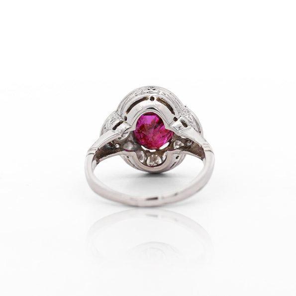 Vintage GIA Cert. 2.3 Carat No Heat Burma Ruby & Diamond in Platinum Ring