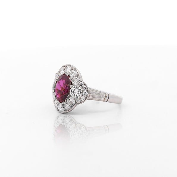 Vintage GIA Cert. 2.3 Carat No Heat Burma Ruby & Diamond in Platinum Ring