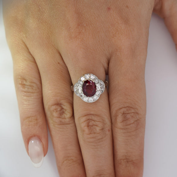 Vintage GIA Cert. 2.3 Carat No Heat Burma Ruby & Diamond in Platinum Ring