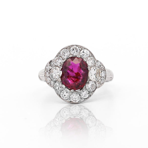 Vintage GIA Cert. 2.3 Carat No Heat Burma Ruby & Diamond in Platinum Ring