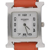 Vintage Hermes Heure H 30mm Steel White Dial Orange Swift Strap Quartz Watch