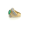 Vintage Natural Oval Cut Emerald & Diamond Ribbed Textured Bezel Set 18K Gold Ring