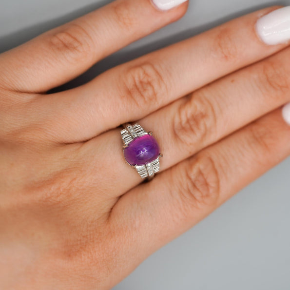 Vintage No Heat 7 Carat Purplish Pink Star Sapphire Platinum Art Deco Ring