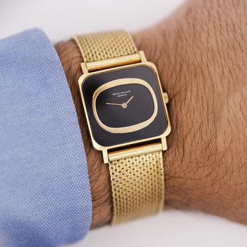 Vintage Patek Philippe 25mm Square Ellipse 18K Gold Black Dial Watch – Assay Jewelers