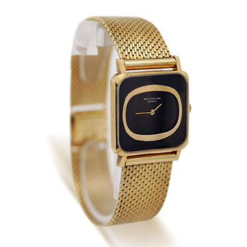 Vintage Patek Philippe 25mm Square Ellipse 18K Gold Black Dial Watch – Assay Jewelers