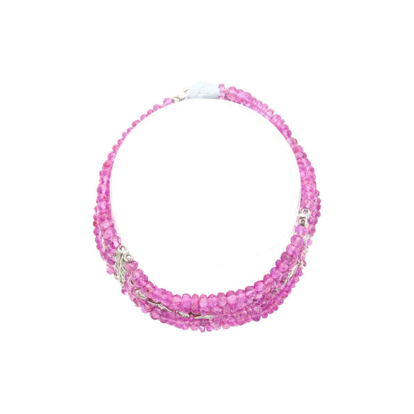 Vintage Platinum Diamond & Pink Sapphire Bead Bracelet
