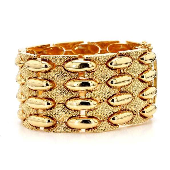 Vintage Retro 18K Yellow Gold Wide Multi-Link Bracelet