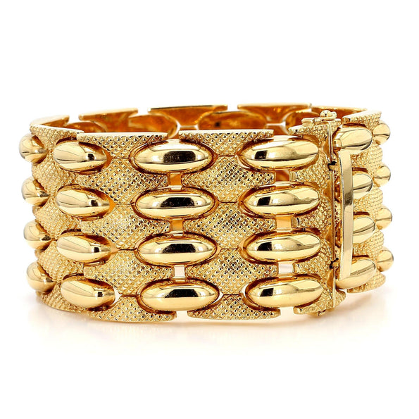 Vintage Retro 18K Yellow Gold Wide Multi-Link Bracelet