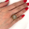 Vintage Retro 22K Carved Yellow Gold and Round Ball Diamond Cluster Ring