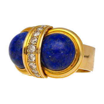 Vintage Retro Cabochon Lapis Lazuli 18K Gold Clip-On Earrings and Ring Set – Assay Jewelers