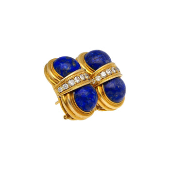 Vintage Retro Cabochon Lapis Lazuli 18K Gold Clip-On Earrings and Ring Set – Assay Jewelers