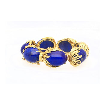 Vintage Retro Era 2.50 CTTW Blue Lapis Lazuli Bracelet in Floral 18K Yellow Gold – Assay Jewelers