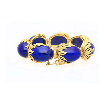 Vintage Retro Era 2.50 CTTW Blue Lapis Lazuli Bracelet in Floral 18K Yellow Gold – Assay Jewelers