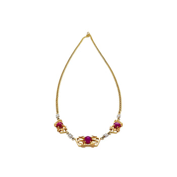 Vintage Retro Era 6.22 Carat Star-Ruby & Diamond Necklace with 14K Gold Carved Detailing – Assay Jewelers