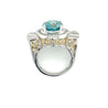 Vintage Retro Style 8 Carat Oval Cut Blue Zircon with Diamond Halo in Platinum & 18K Gold Filigree Set Ring