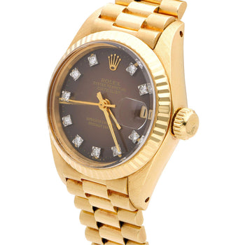 Vintage Rolex 6917 Datejust Presidential 26mm Brown Diamond Dial Gold Watch – Assay Jewelers