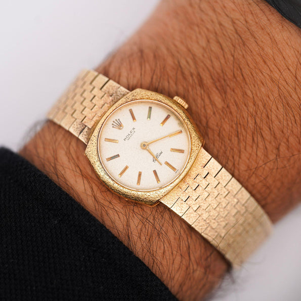 Vintage Rolex Cellini Manual Gold Frosted Integral Bracelet Watch