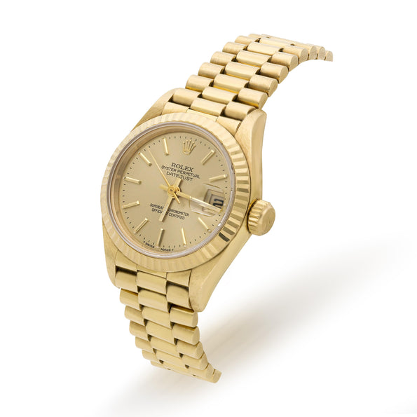Vintage Rolex Datejust President 26mm 18K Gold Champagne Dial Fluted Watch