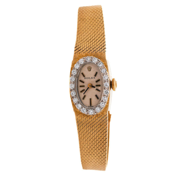 Vintage Rolex Precision 14K Yellow Gold Diamond Bezel Oval Manual Wind Watch