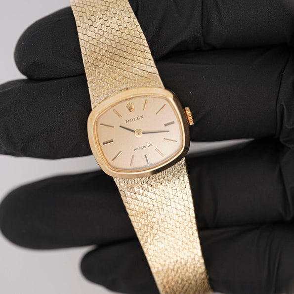 Vintage Rolex Precision 22m 18K Gold Champagne Dial Manual Wind Watch