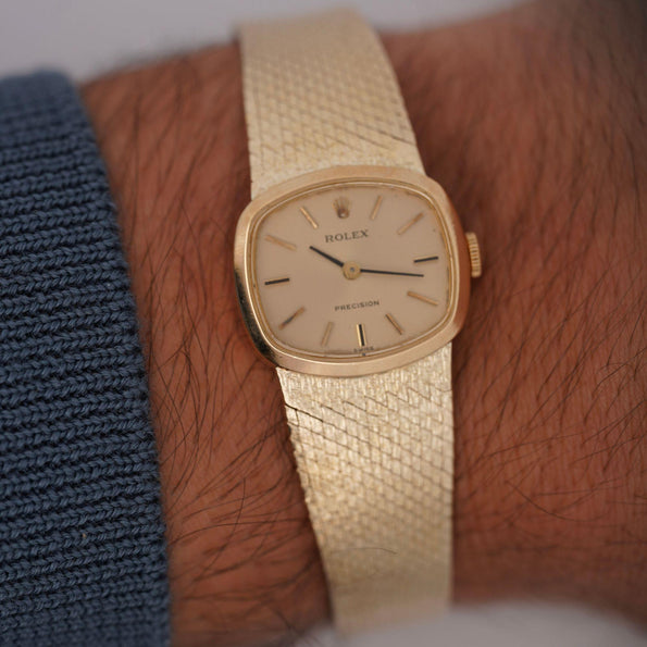 Vintage Rolex Precision 22m 18K Gold Champagne Dial Manual Wind Watch